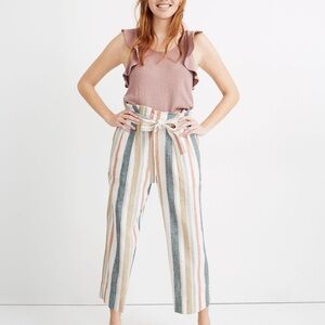 Madewell Tie-Waist Huston Pull-On Crop Pants in Stripe | XXS
